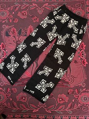 Black Socks with White Cross Pattern